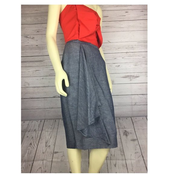 NWT Women's Halston Pencil Skirt Linen Chambray Blue Denim Color Size 4 - Picture 6 of 12